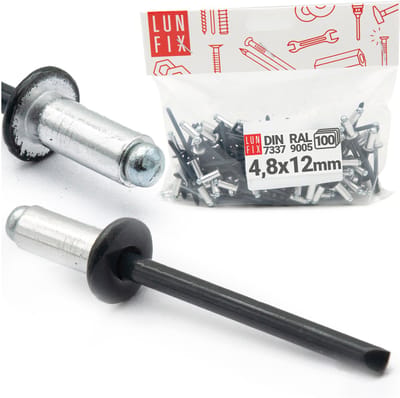 LUN FIX - Aluminium Blindnieten - 4,8 x 12 mm - 100 stuks - Staal - Industrie-Standaard DIN7337