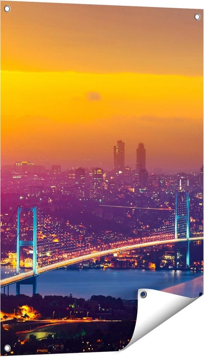 Gards Tuinposter Bosporusbrug in Istanbul bij Zonsondergang - 60x90 cm - Tuindoek - Tuindecoratie - Wanddecoratie buiten - Tuinschilderij