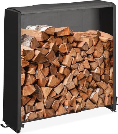 Houten haardhoutrek met hoes - Zwart, 110 x 110 x 29 cm - Geschikt voor houtblokken tot 25 cm