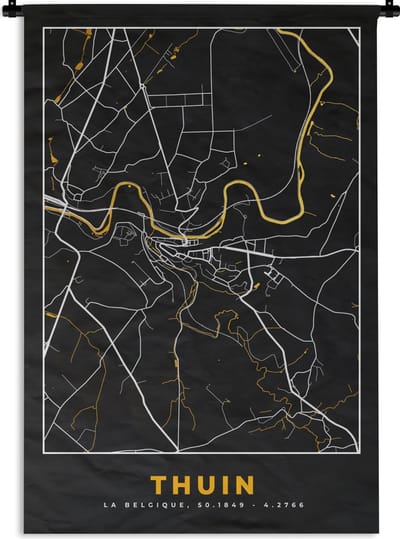 Wandkleed - Wanddoek - Goud - Thuin - Stadskaart - Kaart - Plattegrond - 120x180 cm - Wandtapijt