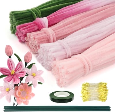 300 Stuks Chenille Borstels voor Kleurrijke Knutselprojecten - Roze Bloem Pijpenragers voor Creatieve Decoraties