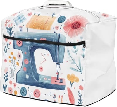 Naaimachine Stofhoes - Beschermhoes Naaimachine - Stofvrij Houden - Voorvak met Rits - 45x22x32 cm - Blauw Gebloemd
