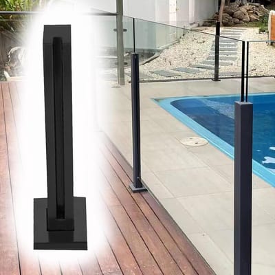 Glazen Balustrade Systeem - Glazenhek - Buiten Terras - Vrijstaande Kolom - Hoogte 140 cm - Zwart