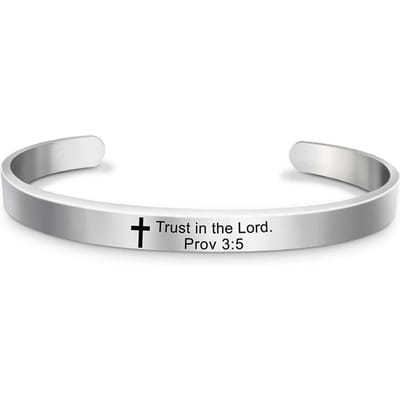 Klassiek Kruis Bijbelvers Roestvrij Staal Manchet Armband Armband Christelijke Schrift Psalm Armbanden Voor Vrouwen Mannen Sieraden white