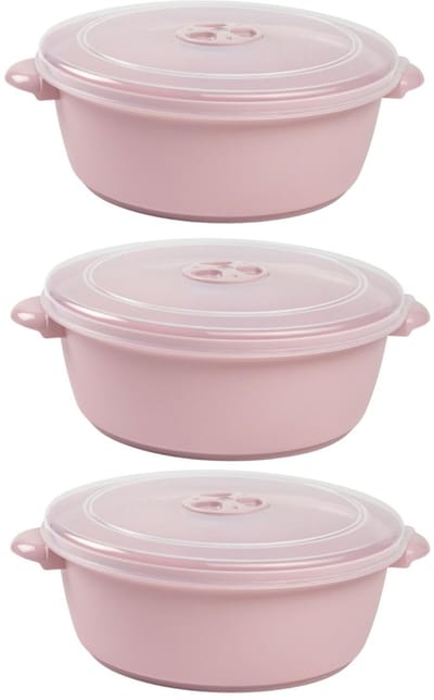 Plasticforte Magnetron opwarm schaal - 3x - met deksel/ventiel - 2 Liter - roze - kunststof - BPA vrij