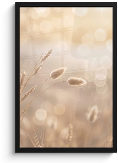 Poster in lijst - Fotolijst 40x60 cm - Posters - Hazestaartgras - Graanharen - Zonlicht - Posterlijst zwart - Decoratie - Wanddecoratie woonkamer - Muurdecoratie slaapkamer