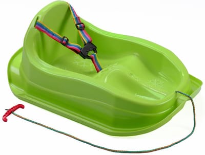 Slee met rugleuning en gordel – Plastic slee baby / peuter – Groen