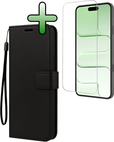 Hoesje Met Screenprotector - Geschikt voor Apple iPhone Air - Luxe Pasjeshouder - Bookcase Portemonee - Flip Case - Kunstleer Book Case - Flipcase - Book Cover - Walletcase - Portemonneehoes - Zwart