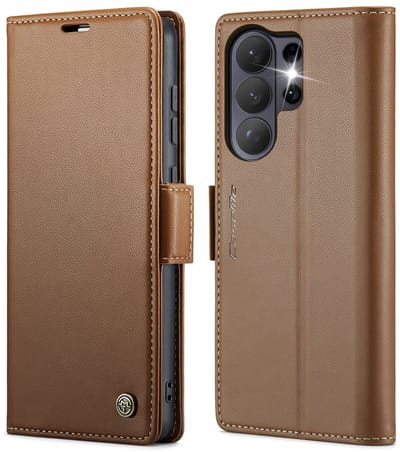 CaseMe Geschikt voor Samsung Galaxy S26 Ultra PU-leren bookcase stand hoes - Bruin