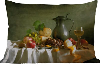Buitenkussens - Tuin - Rustiek - Kaas - Theekan - Fruit - Stilleven - 50x30 cm