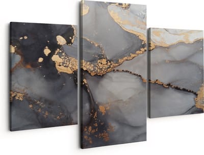 Artaza Canvas Schilderij Drieluik Abstracte Kunst - Grijze Marmer met Goud - 150x120 - Groot - Foto Op Canvas - Canvas Print