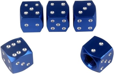Vijf Aluminium Ventieldoppen in Dobbelsteenvorm voor Auto - Blauw, Uniek Design, Bescherming en Stijl