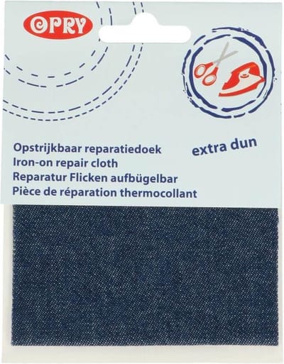 OPRY REPARATIEDOEK JEANS [ 7502 ] OPSTRIJKBAAR 10X40CM DUN DONKERBLAUW. 3 STUKS.