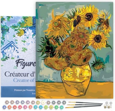 Figured'Art Schilderen op Nummer Volwassenen met lijst - Van Gogh - Zonnebloemen - Handwerk acrylverf Kit DIY Compleet - 40x50cm Canvas al ingelijst