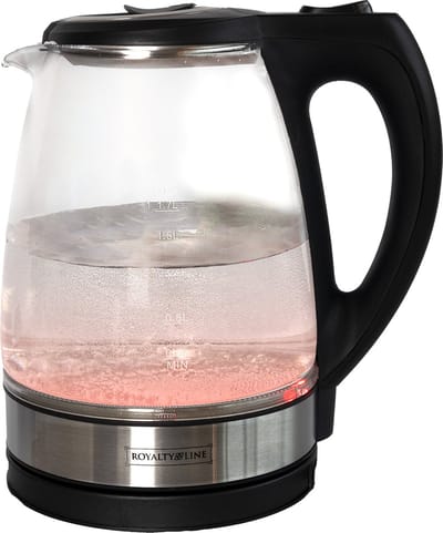 Royalty Line® GWK2200 Waterkoker Elektrisch - 1.7 Liter Kettle - Glazen Waterkoker met Rood Led Verlichting - 2200W - RVS / Glas