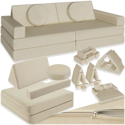 tectake® Speelbank Lilly - Kinderbank - Modulair peutermeubilair - Kinderstoel - Kinderfauteuil - Play couch - Kinderzetel - Bankje - Montessori speelgoed - Kindersofa - Slaapbank - 120cm - Beige
