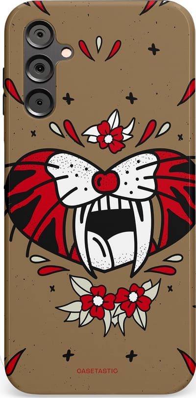 Casetastic hoesje geschikt voor Samsung Galaxy A14 (2023) 5G / Samsung Galaxy A14 (2023) 4G - Dubbellaagse bescherming - Wilde kracht - Fashion Case - Taupe Donkergrijs Bordeaux