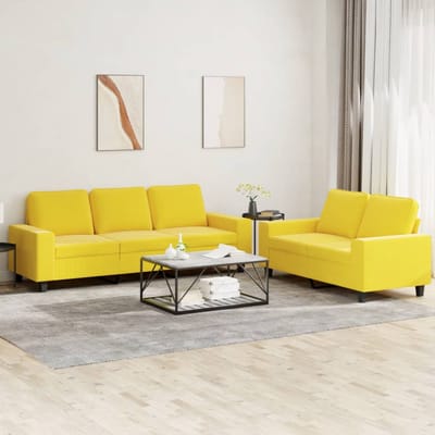 vidaXL - 2-delige - Loungeset - stof - lichtgeel