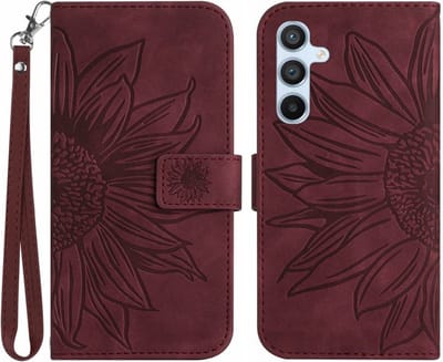 Coverup Hoesje - Geschikt voor Samsung Galaxy S25 Hoesje - Coverup Zonnebloem Book Case met Koord - Bordeaux