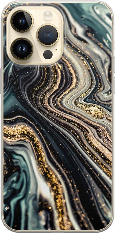 Leuke Telefoonhoesjes - Hoesje geschikt voor iPhone 14 Pro Max - Marmer swirl - Soft case - TPU - Marmer - Zwart, Multi