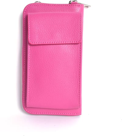 Giuliano portemonnee/telefoontasje Evalia - Fuchsia - Zilveren Rits - Made in Italy