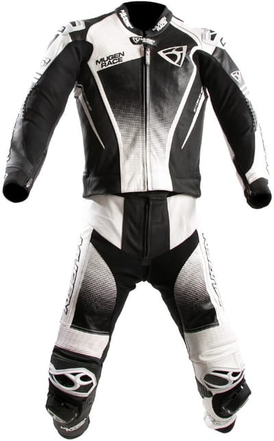 MUGENRACE Sidegun Zwart Wit Geperforeerd 2-Delig Motorpak - Racepak