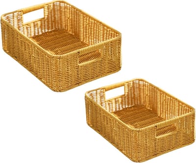 Set van 2 Gevlochten Opbergmanden Kunststof Rotan - Manden voor Badkamer, Speelgoed en Brood