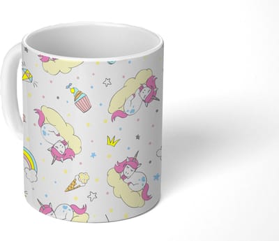Mok - Koffiemok - Unicorn - Regenboog - Patroon - Mokken - 350 ML - Beker - Koffiemokken - Theemok