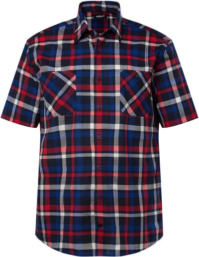 Men Plus - Heren - Geruit overhemd korte mouwen kentkraag comfortabele pasvorm - Navy blauw - Maat L