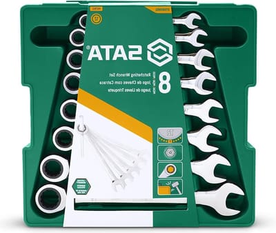 Polished Metric Ratcheting Wrench/Tensioner Set - Sizes 8mm-19mm - 8 Piece - Blow Mold Case
