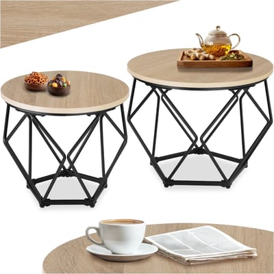 tectake® salontafel set van 2, ruitvormige bijzettafel, industrieel design, voor woonkamer, slaapkamer, kantoor, houten tafelblad, zwart metalen frame (industrieel lichtbruin )