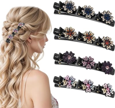 Set van 4 gevlochten haarspelden voor dames, ideaal voor dun haar, bruiloften en dagelijks gebruik, ABS en kunststof, dubbellaagse haarklemmen, 97 x 32 x 20 mm