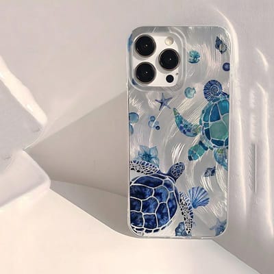 Zeeschildpad Strandpatroon Telefoonhoesje Voor iPhone 16 15 14 13 12 11 Pro Max XS X XR 7 8 Plus 16E Schokbestendig Laser Bumper Achterhoesje iPhone 16E