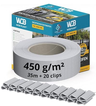 Inkijkwerende stroken voor dubbelstaafmatten - 4,75 cm x 35 m - PVC windscherm grijs - Inclusief 20 bevestigingsclips