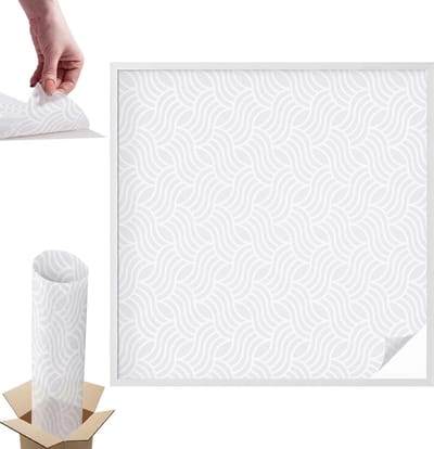 Tulup Raamfolie Anti inkijk - Golven van harmonie Anti inkijk Raamfolie - 100x100 cm - Wit Raamfolie Tegen inkijk - Zelfklevende Anti inkijk Folie Glas in Lood - Voor de hal, badkamer, kantoor - Zonwerende Raamfolie Glas in Lood