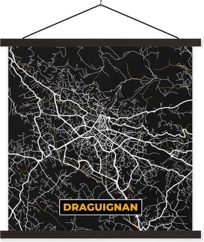 Posterhanger incl. Poster 60x60 cm - Schoolplaat - Draguignan - Stadkaart - Plattegrond - Kaart - Frankrijk - Textielposter - Zwarte latten - Stadskaart