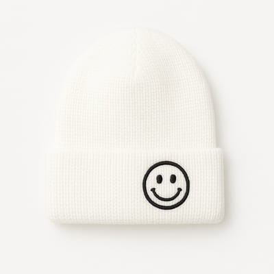 Hidzo Beanie - Muts - Smiley - Polyester - Wit - Kindermuts