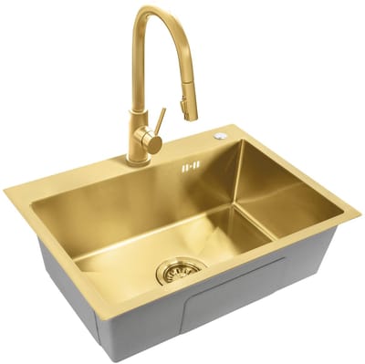 Rea Liam Keukenspoelbak Geborsteld Goud 58X45X18,5Cm + Keukenmengkraan Fresh Geborsteld Goud