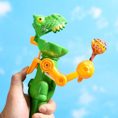 Dinosaurus Lolly Speelgoed Grappige Kat Artefact Internet Beroemdheid Kat Telescopische Snoep Eet Robot green