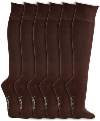 Kniekousen met brede tailleband | Bamboe sokken | Kleur: Bruin | Maat: Diverse maten | 6 paar
