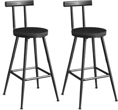 CLVP® Barkrukken Set van 2 - Barkruk - Barstoel met Voetensteun en Rugleuning -Zwart