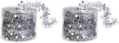 2x Dunne kerstslingers zilver 3,5 x 700 cm - Guirlandes folie lametta - Zilveren kerstboom versieringen