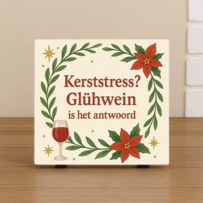 Spreuk Tegel 10,5x10,5cm – Kerst Cadeau – Kerststress? Glühwein is het antwoord – Trendy Nu –Decoratie – Zomaar