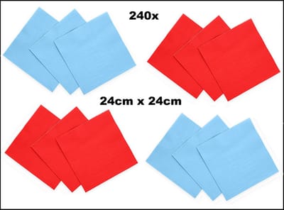 240x Servetten lichtblauw en rood 24cm x 24cm - 3 laags - Cocktail servet diner eten knoeien restaurant BBQ thema feest verjaardag feest WK