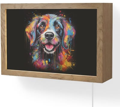 Wandlamp 30x20 cm - Oplaadbaar - Graffiti - Hond - Zwart - Kleuren - Wandlampen binnen woonkamer - Slaapkamer lamp met kabel - Decoratieve nachtlamp - Vloerlamp snoer