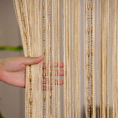 Vliegengordijn - Kralen gordijn deur string gordijnen - Vliegengordijn - Raamdecoratie - Hordeur - Deurgordijn - met kwastjes - voor deuropening, binnen decoratie - Champagne