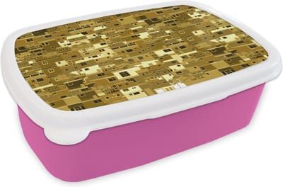 Broodtrommel Roze - Lunchbox - Brooddoos - Afrika - Patronen - Huis - 18x12x6 cm - Kinderen - Meisje