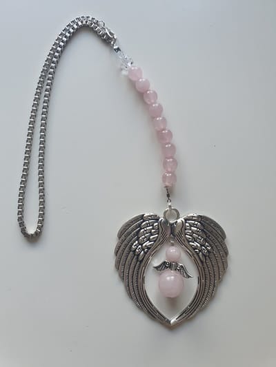 Guardian Angel Wings van Rozenkwarts Halfedelsteen kralen ( Auto hanger, Raamhanger ) bescherm engel, raam decoratie, meditatie engel, Feng Shui, Kerst engel, baby shower cadeau, kerst pakket cadeau, geluk engel