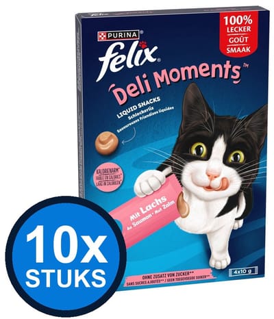 10x Felix - Deli Moments Liquid Snacks Zalm - Kattenvoer Snacks - 40 g