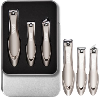AdroitGoods 3-delige Nagelknipperset – Premium Zink-Aluminium & Hoogwaardig Koolstofstaal, Extra Krachtig voor Dikke Nagels, Precisiemodel Voor Handen & Voeten, Inclusief Luxe Opbergbox - Champagne Gold